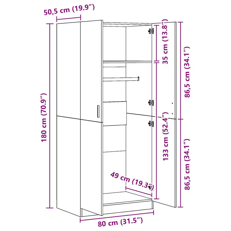 Wardrobe Grey Sonoma 80x52x180 cm Engineered Wood