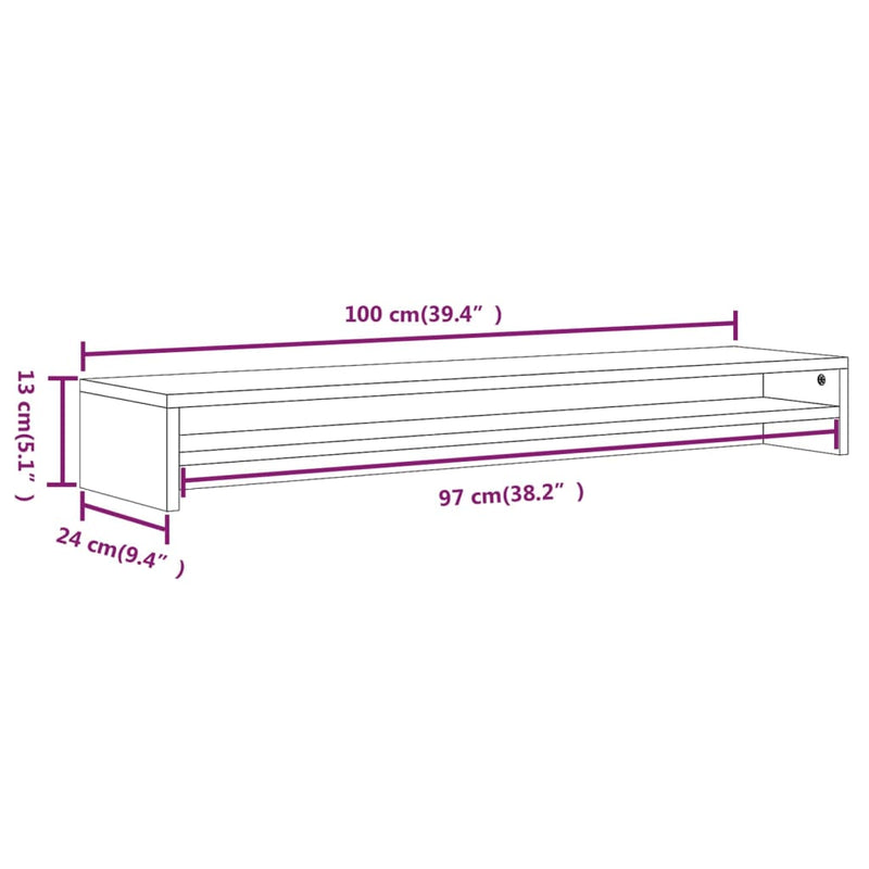 vidaXL Monitor Stand Smoked Oak 100x24x13 cm Engineered Wood