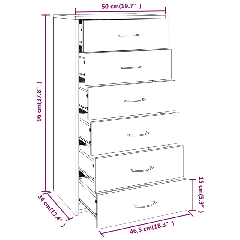 Sideboard with 6 Drawers Grey Sonoma 50x34x96 cm Engineered Wood