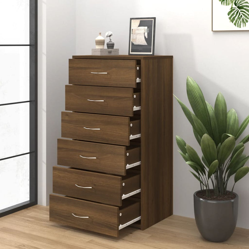 vidaXL Sideboard with 6 Drawers Brown Oak 50x34x96 cm Engineered Wood