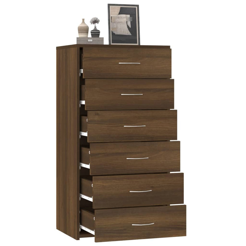 vidaXL Sideboard with 6 Drawers Brown Oak 50x34x96 cm Engineered Wood