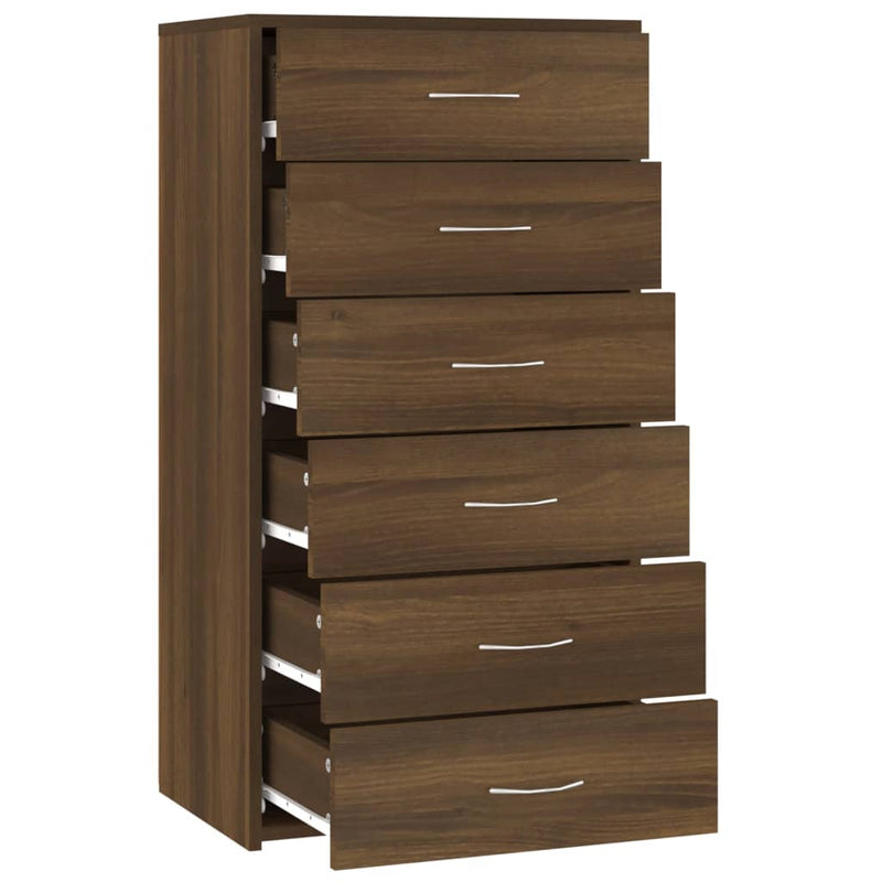 vidaXL Sideboard with 6 Drawers Brown Oak 50x34x96 cm Engineered Wood