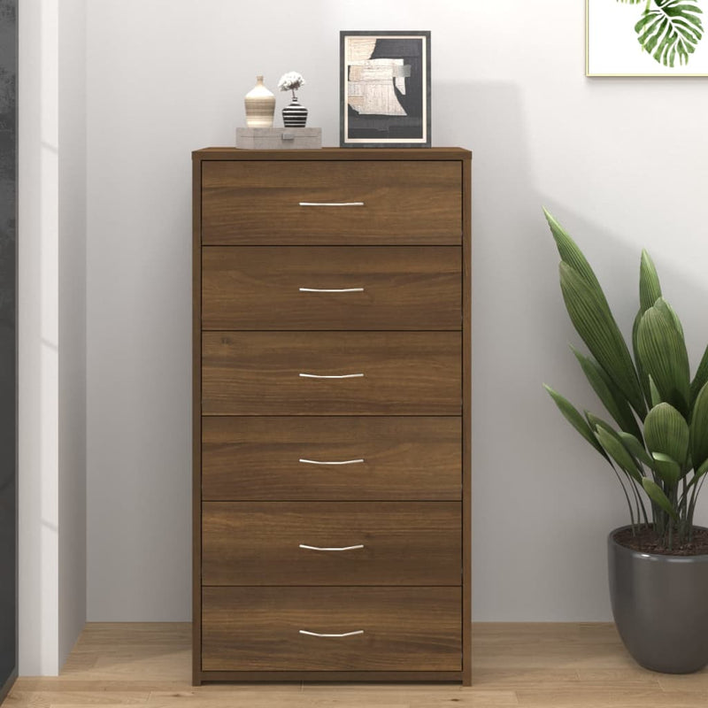 vidaXL Sideboard with 6 Drawers Brown Oak 50x34x96 cm Engineered Wood