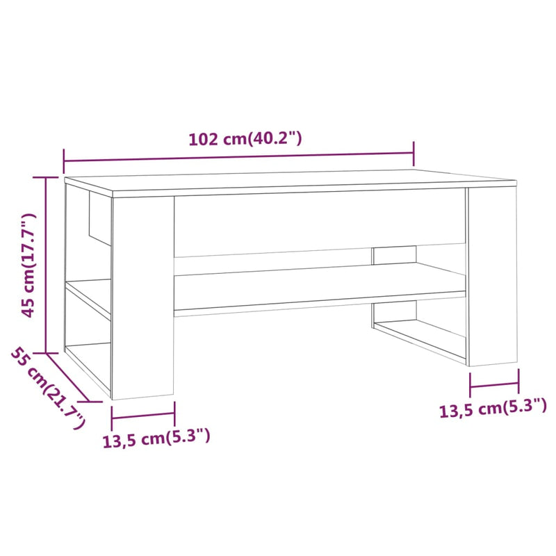 vidaXL Coffee Table High Gloss White 102x55x45 cm Engineered Wood