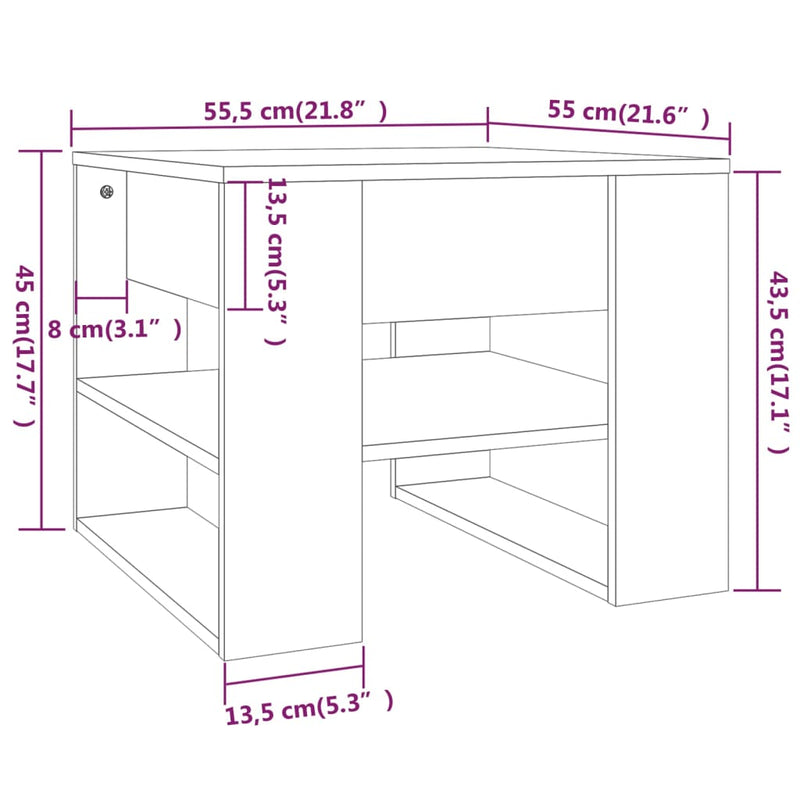 vidaXL Coffee Table White 55.5x55x45 cm Engineered Wood