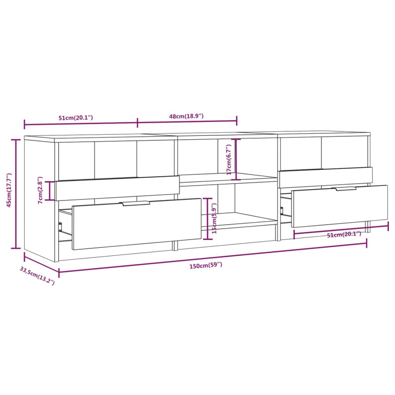 vidaXL TV Cabinet White 150x33.5x45 cm Engineered Wood