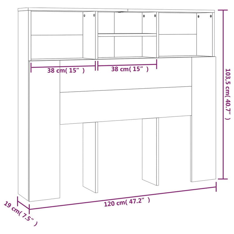 Headboard Cabinet White 120x19x103.5 cm