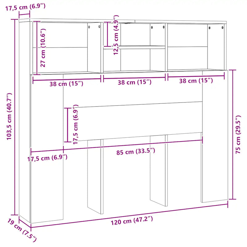 Headboard Cabinet Sonoma Oak 120 cm
