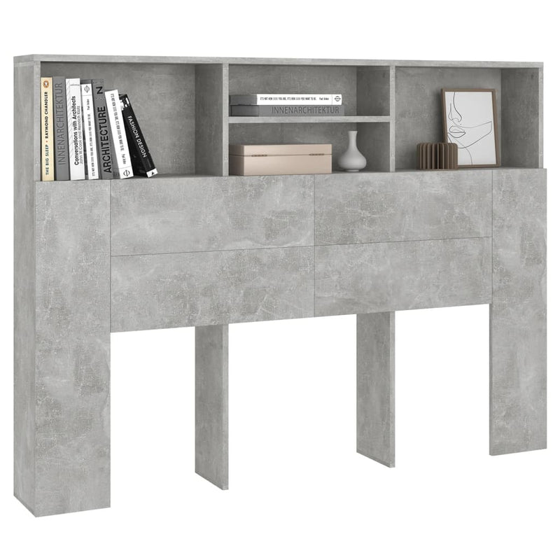 vidaXL Headboard Cabinet Concrete Grey 140 cm