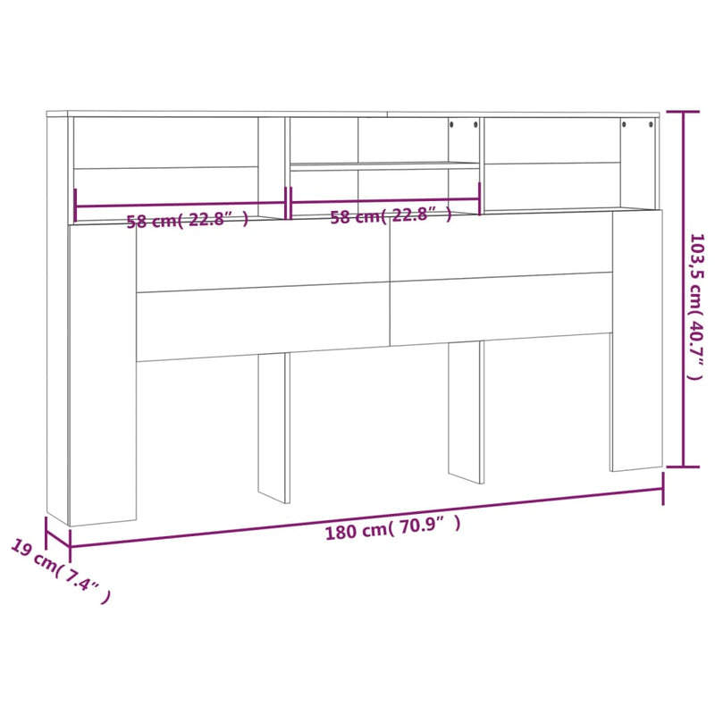 Headboard Cabinet Sonoma Oak 180x19x103.5 cm