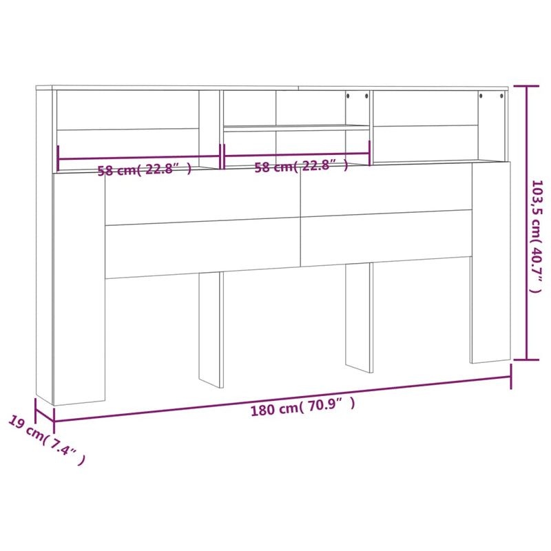 Headboard Cabinet Concrete Grey 180x19x103.5 cm