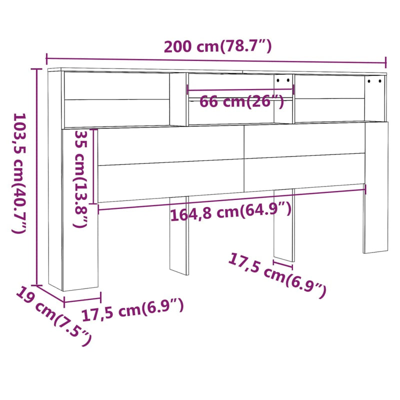 Headboard Cabinet Sonoma Oak 200x19x103.5 cm