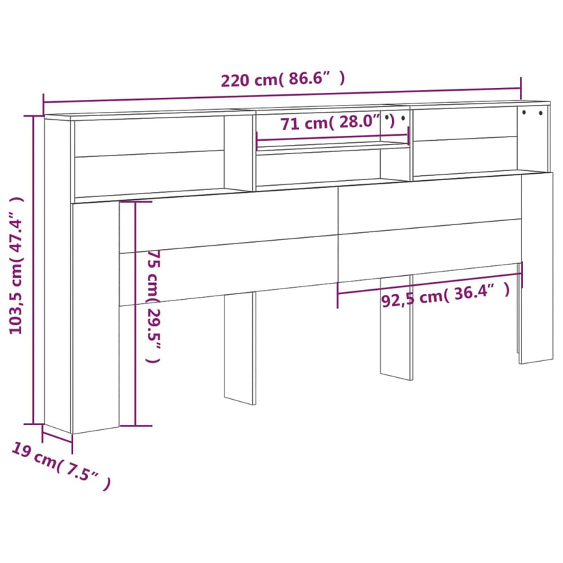 vidaXL Headboard Cabinet White 220 cm