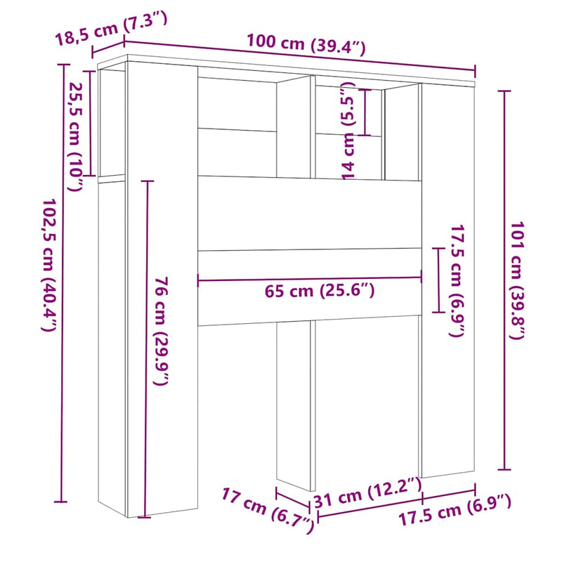 vidaXL Headboard Cabinet White 100x18.5x102.5 cm