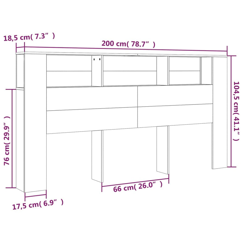 Headboard Cabinet Black 200x18.5x104.5 cm