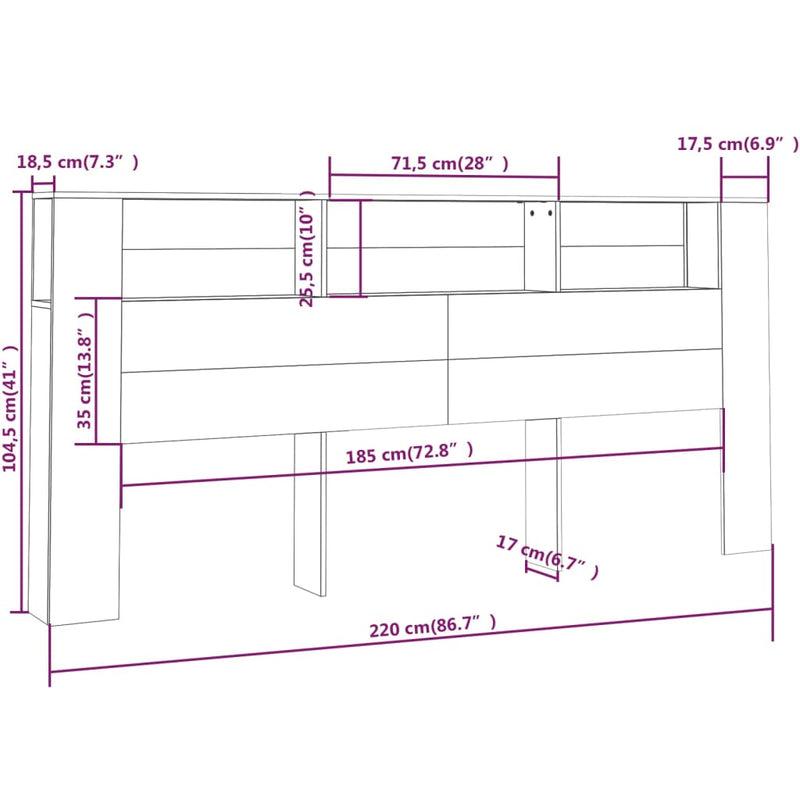 Headboard Cabinet White 220x18.5x104.5 cm