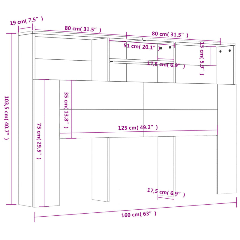 vidaXL Headboard Cabinet Smoked Oak 160 cm