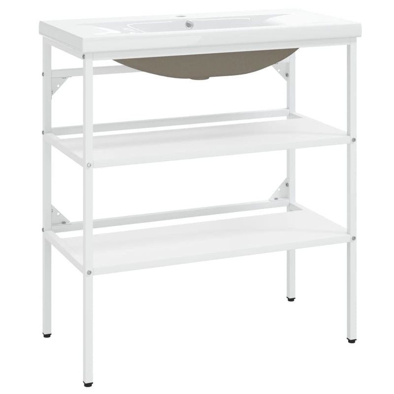 vidaXL Bathroom Washbasin Frame with Built-in Basin White Iron