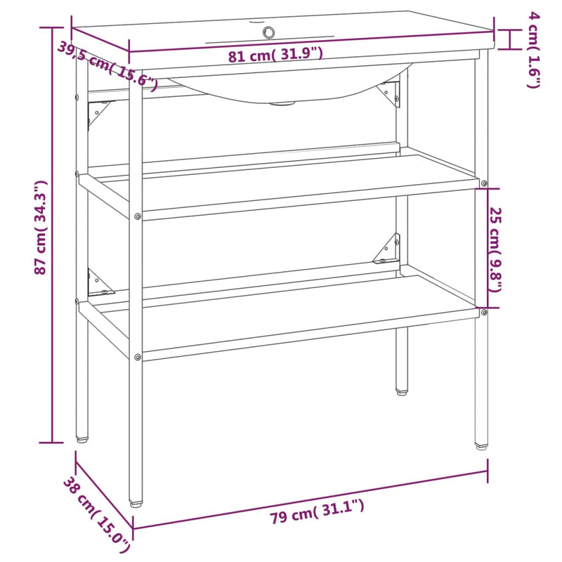 Bathroom Washbasin Frame with Built-in Basin White Iron