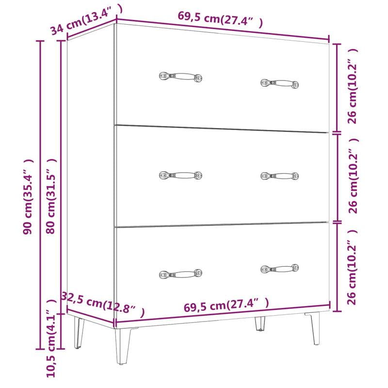 vidaXL Sideboard White 69.5x34x90 cm Engineered Wood