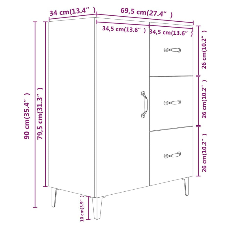 vidaXL Sideboard White 69.5x34x90 cm Engineered Wood