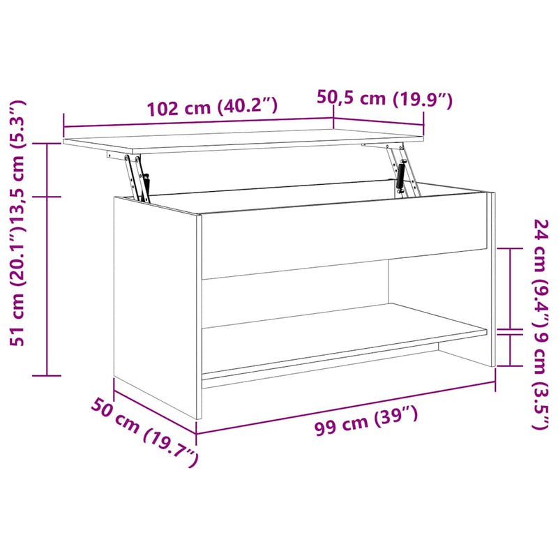 vidaXL Coffee Table Smoked Oak 102x50x52.5 cm Engineered Wood