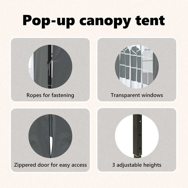 vidaXL Folding Party Tent with Sidewalls Anthracite 3x3 m