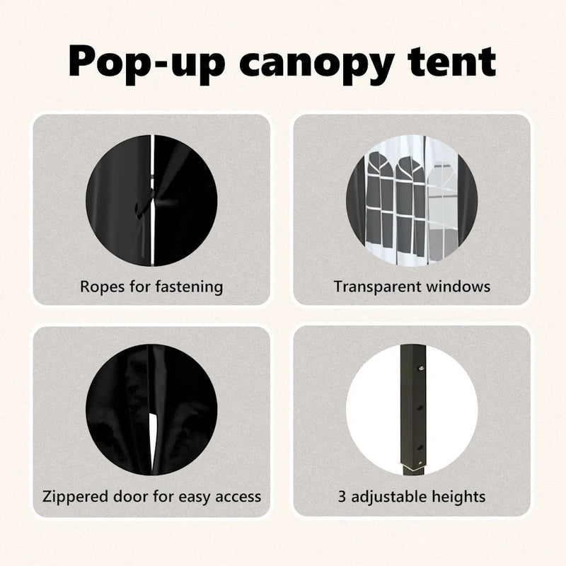 Folding Party Tent with Sidewalls Black 3x3 m