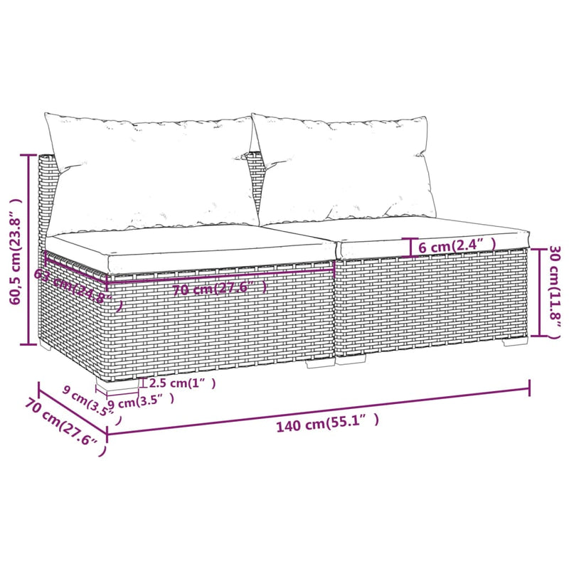 vidaXL 2 Piece Garden Lounge Set with Cushions Poly Rattan Brown