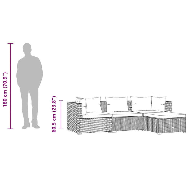 vidaXL 4 Piece Garden Lounge Set with Cushions Poly Rattan Grey