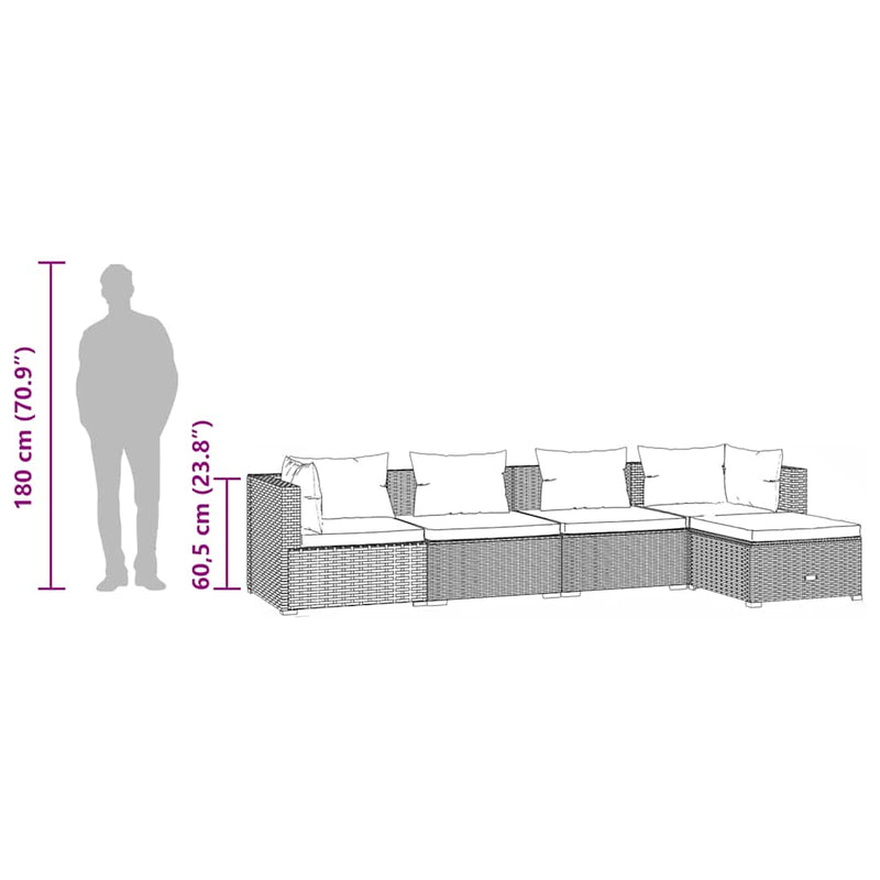 vidaXL 5 Piece Garden Lounge Set with Cushions Poly Rattan Grey