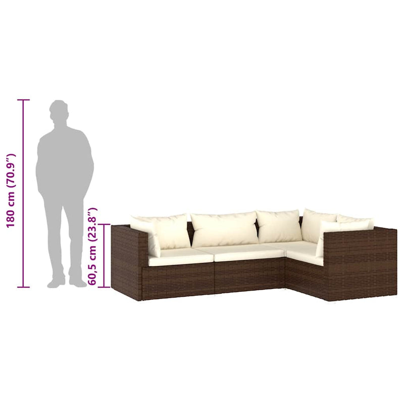 vidaXL 4 Piece Garden Lounge Set with Cushions Poly Rattan Brown