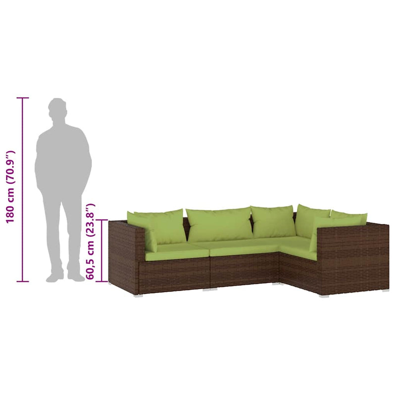 vidaXL 4 Piece Garden Lounge Set with Cushions Poly Rattan Brown
