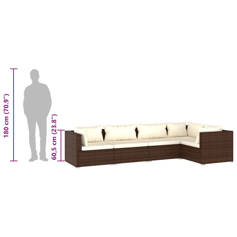 vidaXL 5 Piece Garden Lounge Set with Cushions Poly Rattan Brown