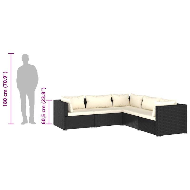 vidaXL 5 Piece Garden Lounge Set with Cushions Poly Rattan Black