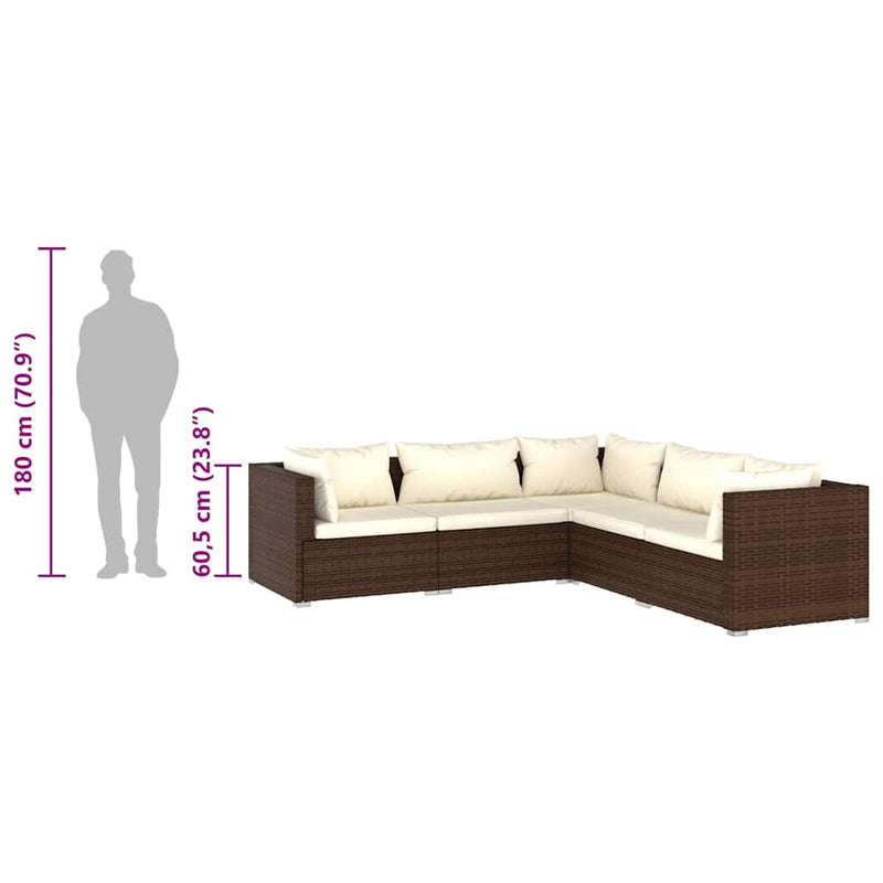 vidaXL 5 Piece Garden Lounge Set with Cushions Poly Rattan Brown
