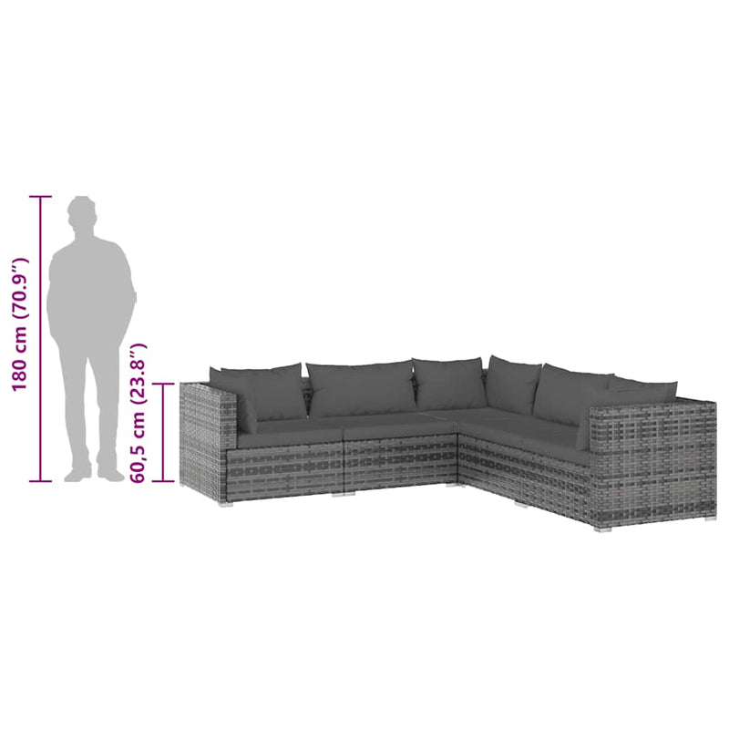 vidaXL 5 Piece Garden Lounge Set with Cushions Poly Rattan Grey