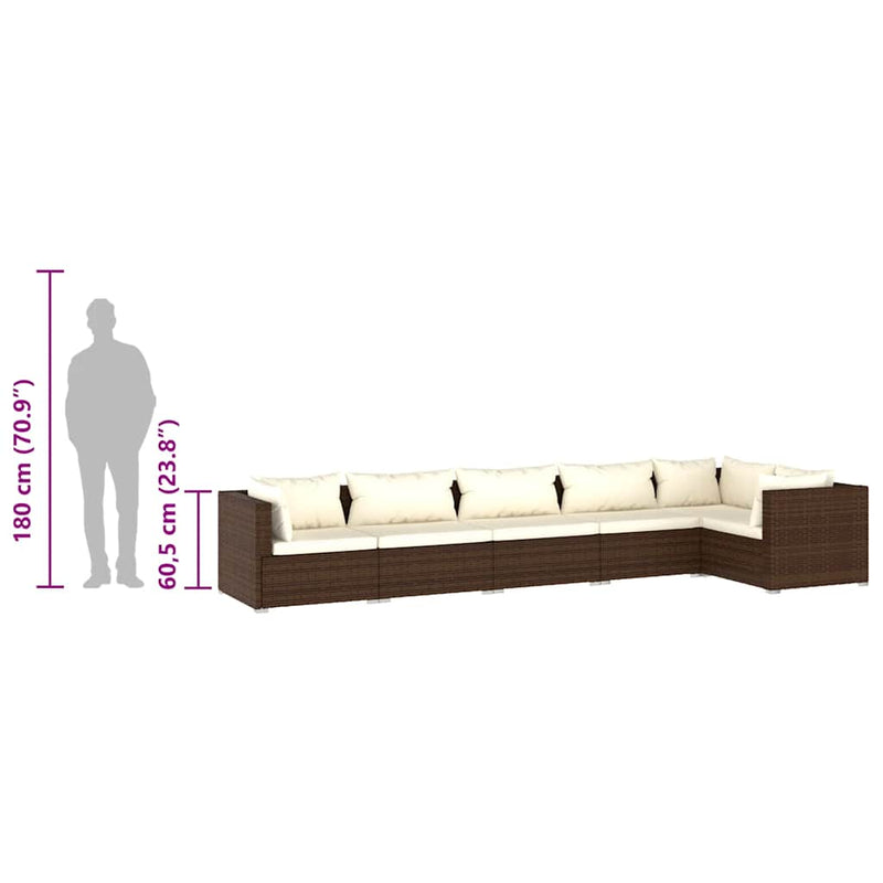 vidaXL 6 Piece Garden Lounge Set with Cushions Poly Rattan Brown