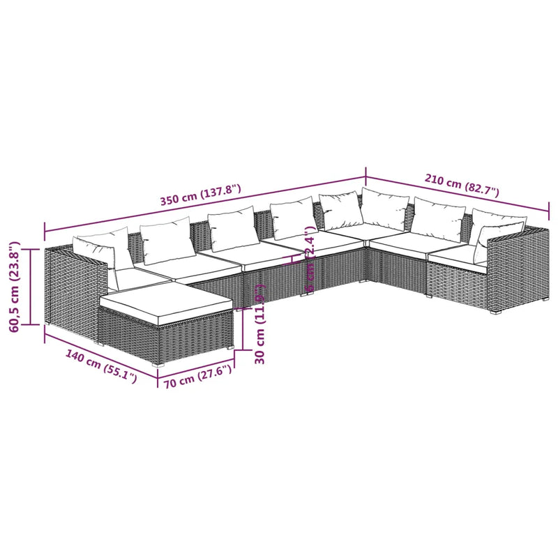 8 Piece Garden Lounge Set with Cushions Poly Rattan Grey