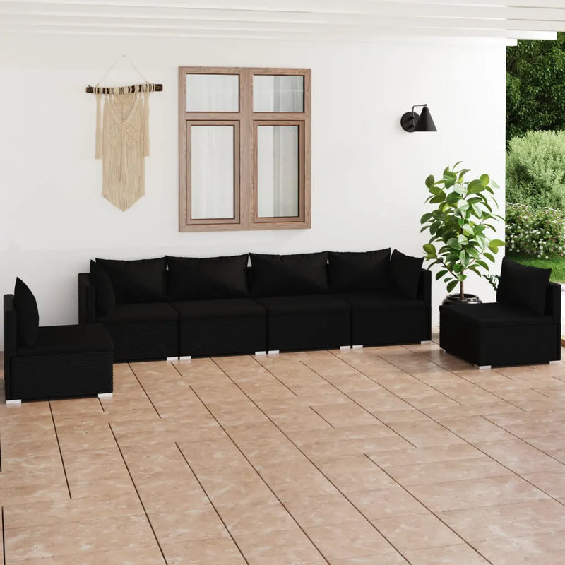 6 Piece Garden Lounge Set with Cushions Poly Rattan Black