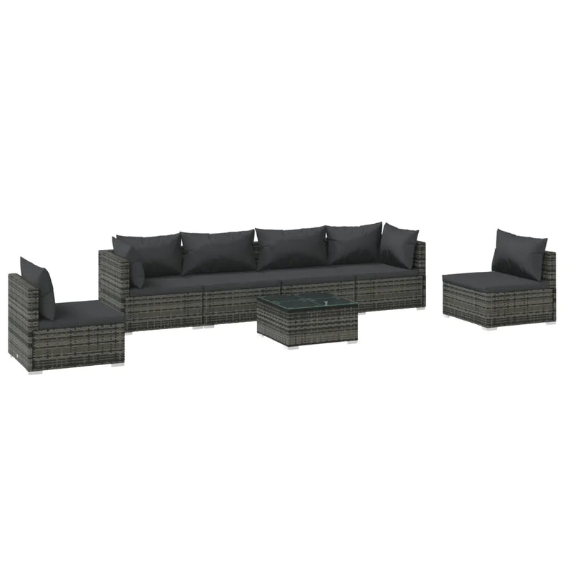 7 Piece Garden Lounge Set with Cushions Poly Rattan Grey