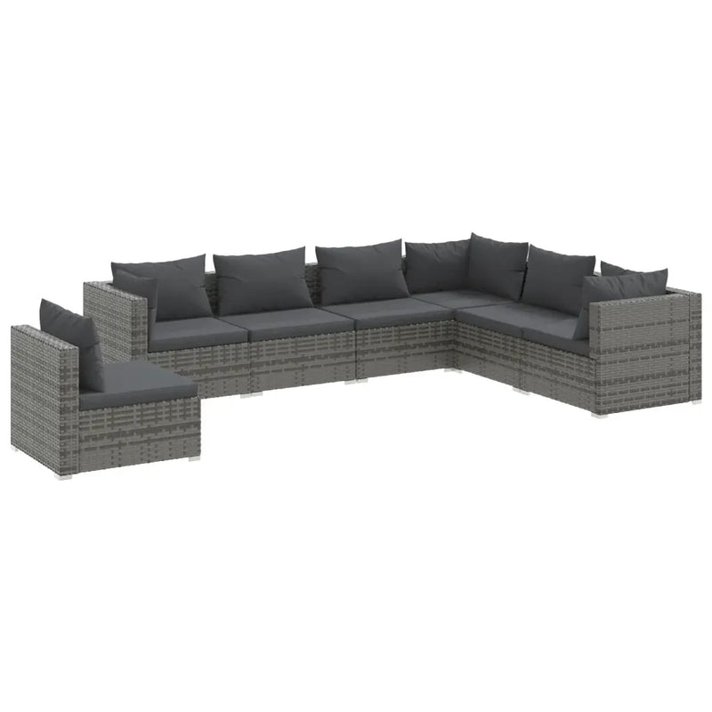 7 Piece Garden Lounge Set with Cushions Poly Rattan Grey