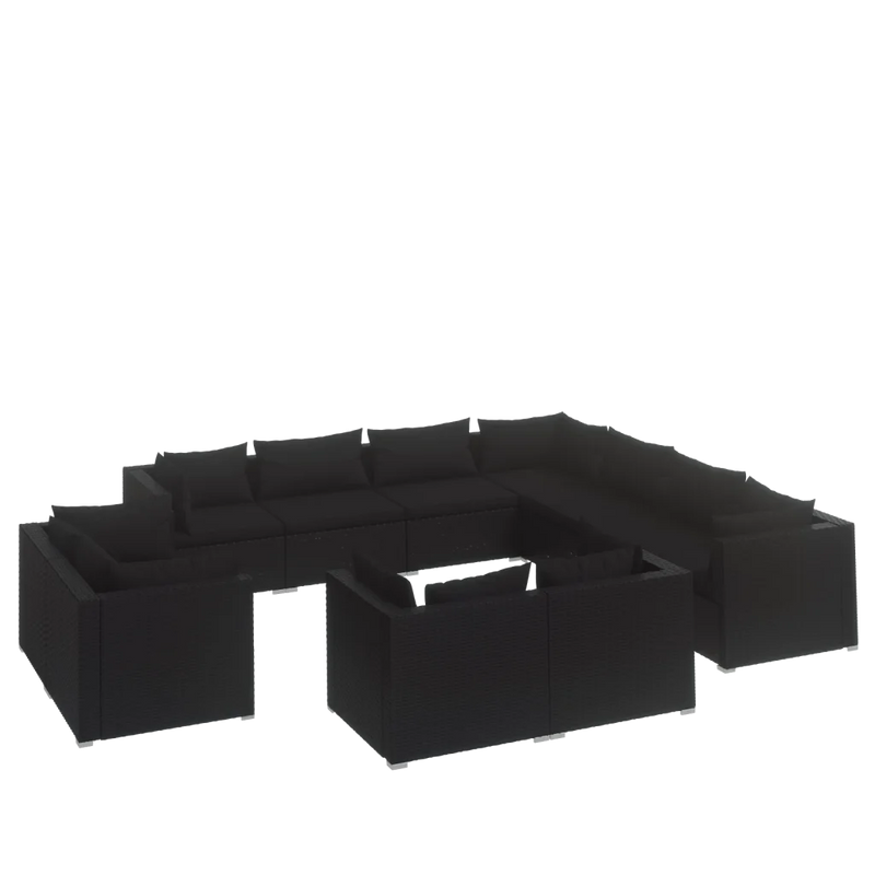 11 Piece Garden Lounge Set with Cushions Black Poly Rattan
