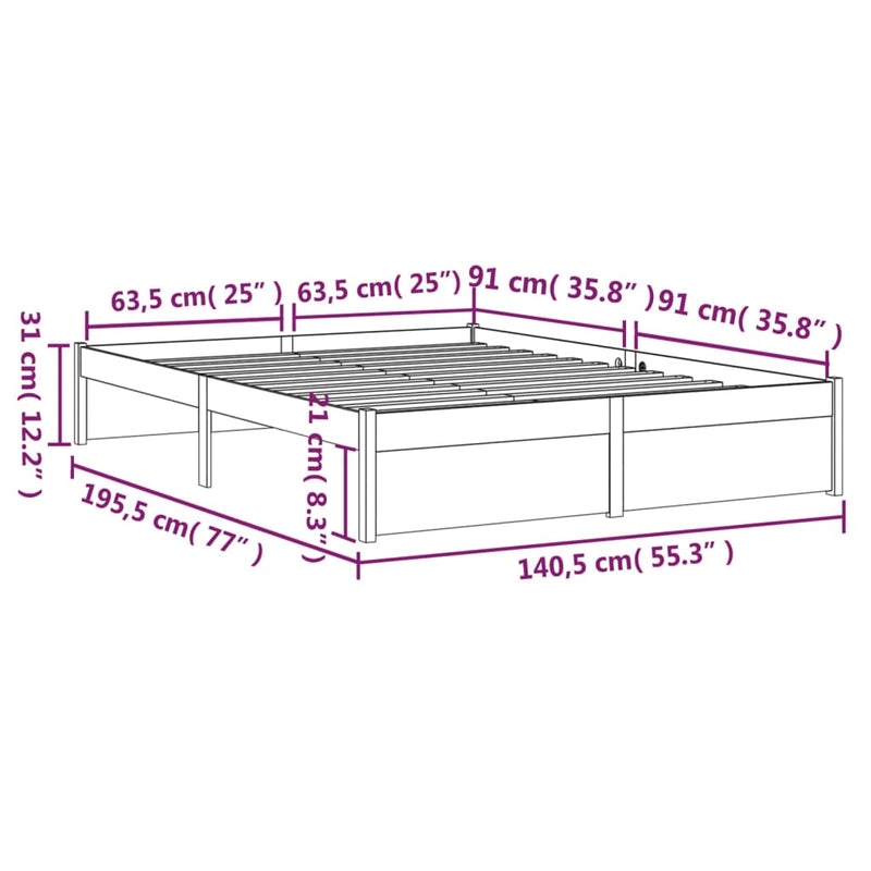 Bed Frame Solid Wood 137x187 cm Double Size