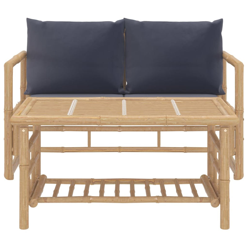 vidaXL 2 Piece Garden Lounge Set with Dark Grey Cushions Bamboo