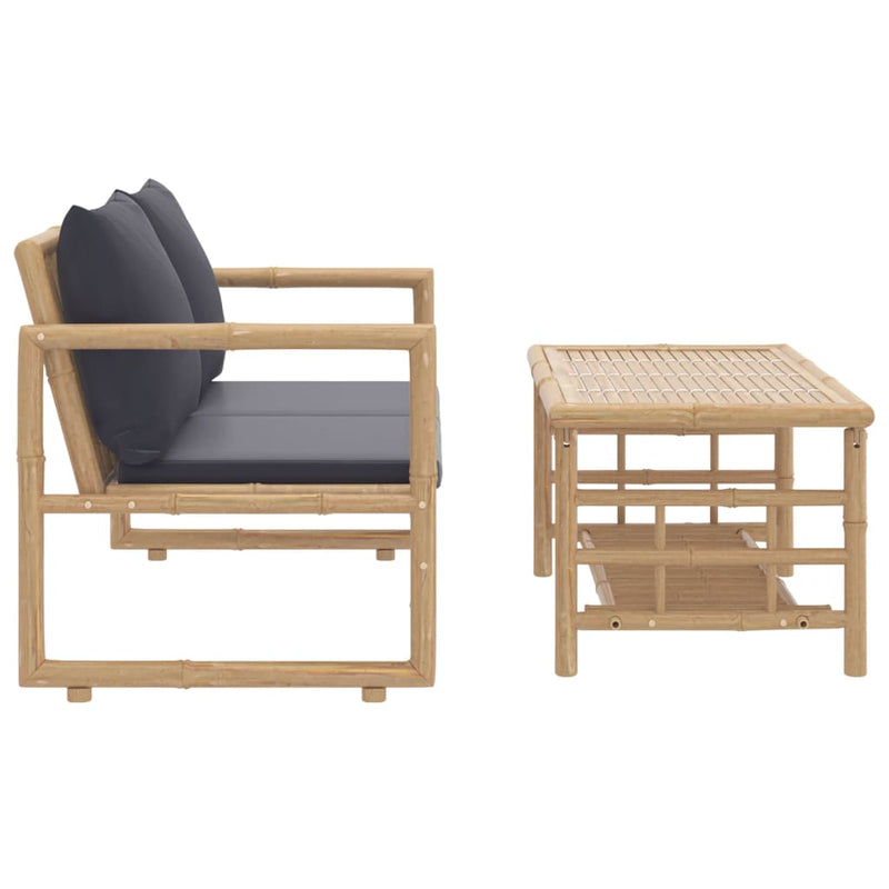 vidaXL 2 Piece Garden Lounge Set with Dark Grey Cushions Bamboo