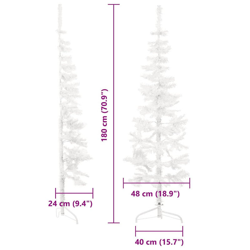 vidaXL Slim Artificial Half Christmas Tree with Stand White 180 cm