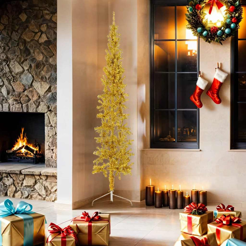 vidaXL Slim Artificial Half Christmas Tree with Stand Gold 180 cm