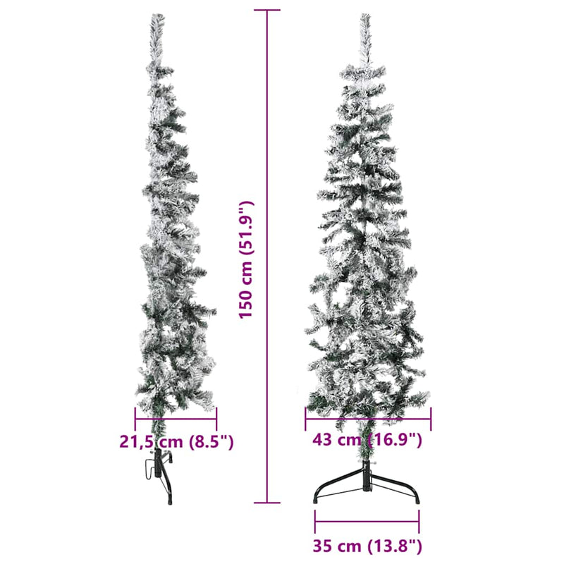 vidaXL Slim Artificial Half Christmas Tree with Flocked Snow 150 cm