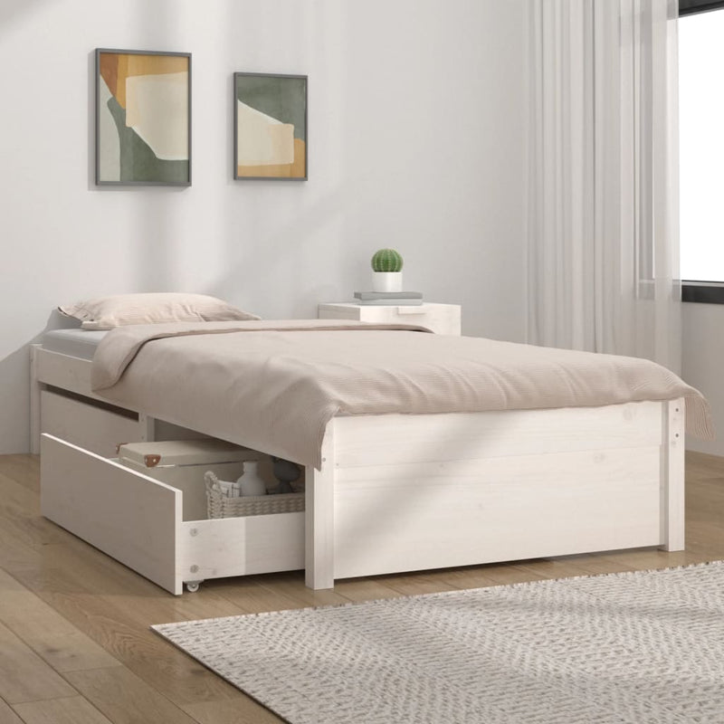 vidaXL Bed Frame without Mattress with Drawers White 90x190 cm